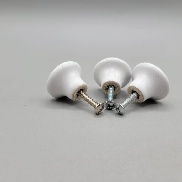 White Ceramic Drawer Knobs Set Of 3 With Screws - Picture 3 of 3